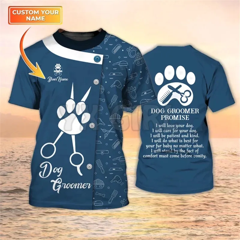 Men Grooming Usa - サマードッググルーマー プロミス 3D Tシャツ グルーミング カスタムシャツ