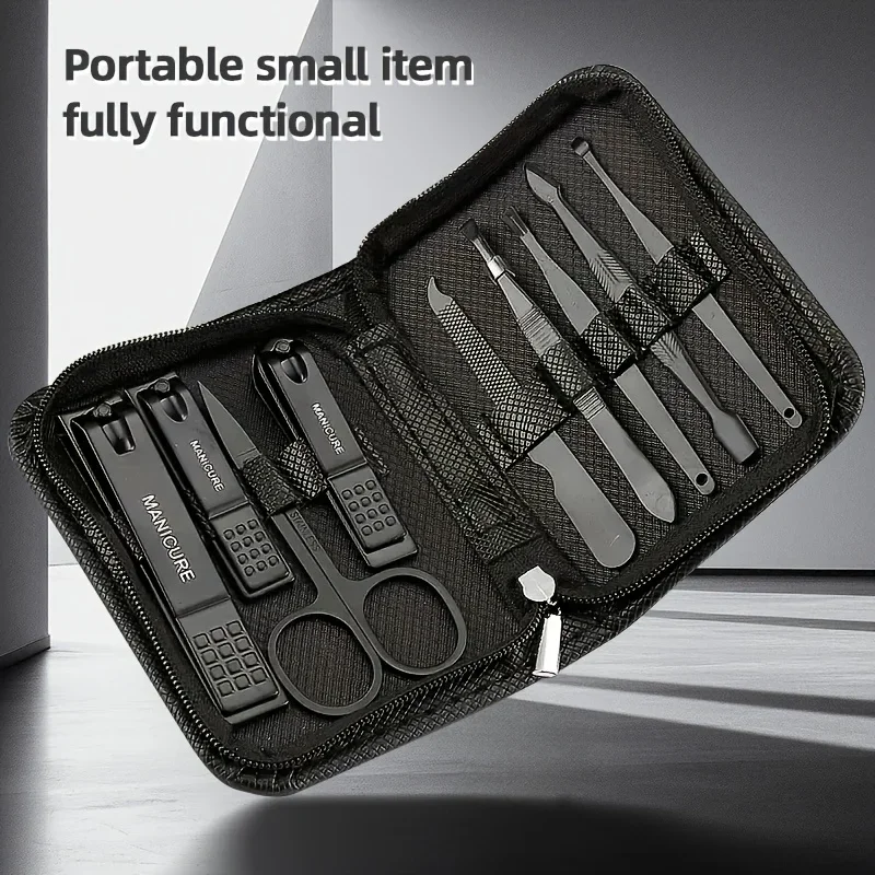 Nail Care Kit Mens - 9点入りマニキュアセット、ペディキュアツールセット、ネイルグルーミングキット（女性用、男性用）、ネイルマニキュアキット、フット＆ハンドケアキット