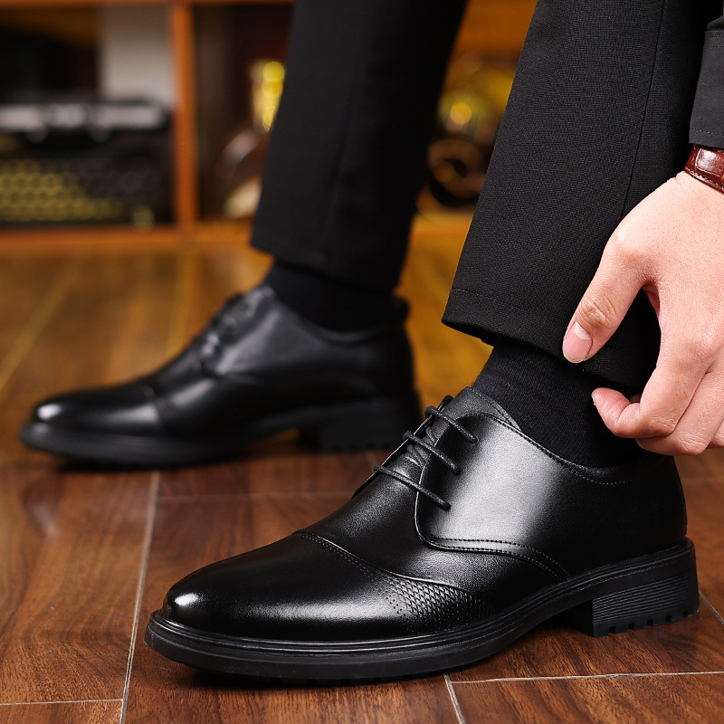 Men'S Grooming Oxford - メンズブラック本革テクスチャードレースアップチャンキーソールオックスフォードフォーマルビジネスオフィス新郎結婚式日常着靴ファッション