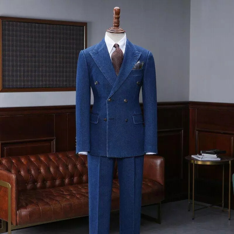 メンズブルーデニムオックスフォードのカジュアルスーツ,スリム - Men'S Grooming Oxford のレビューと価格