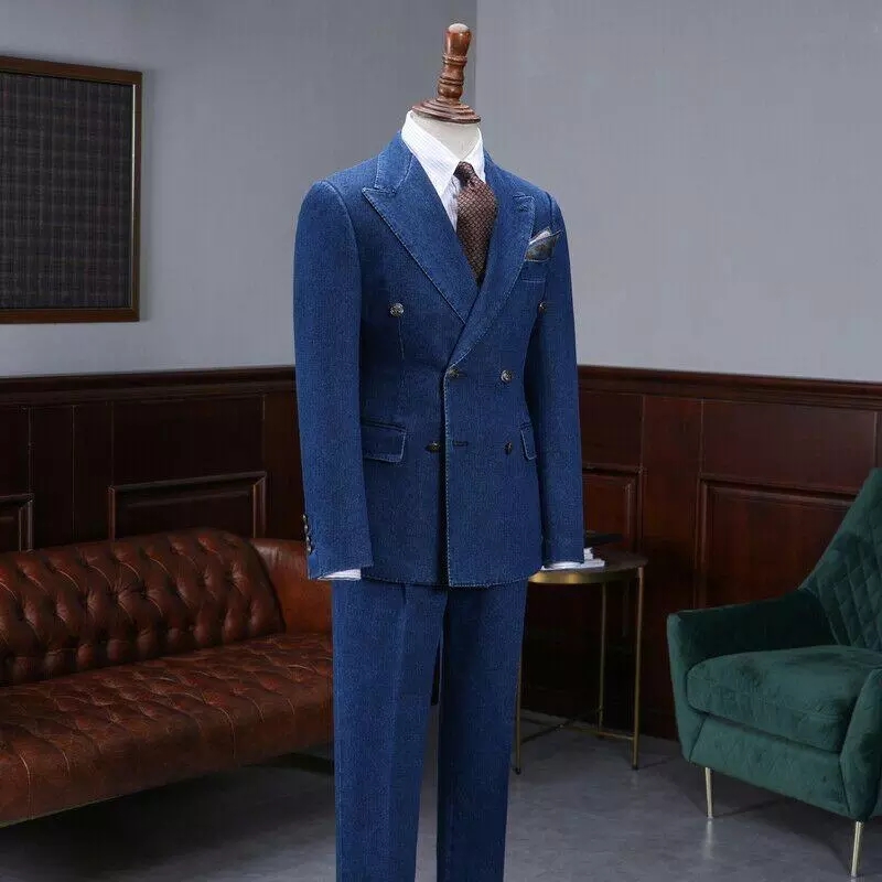 メンズブルーデニムオックスフォードのカジュアルスーツ,スリム - Men'S Grooming Oxford のレビューと価格