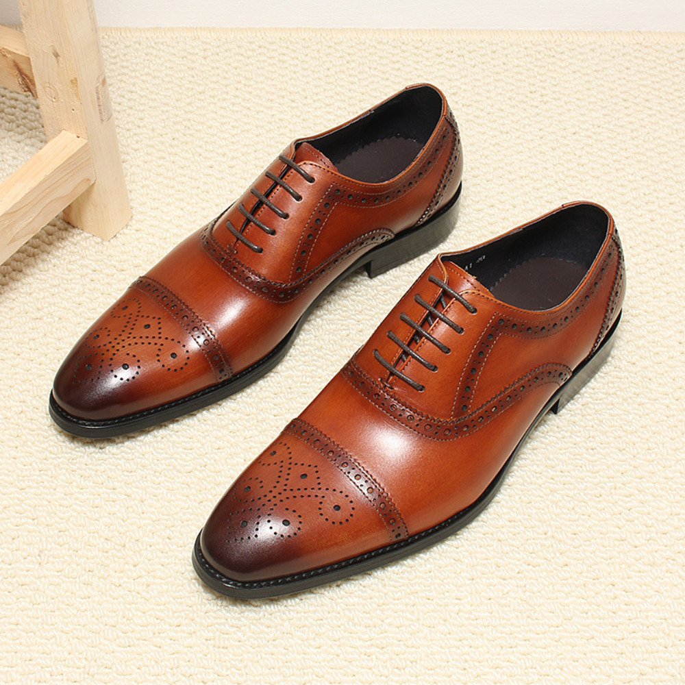 手作りフルグレインレザーブローグフォーマルドレスシューズ メ - Men'S Grooming Oxford のレビューと価格