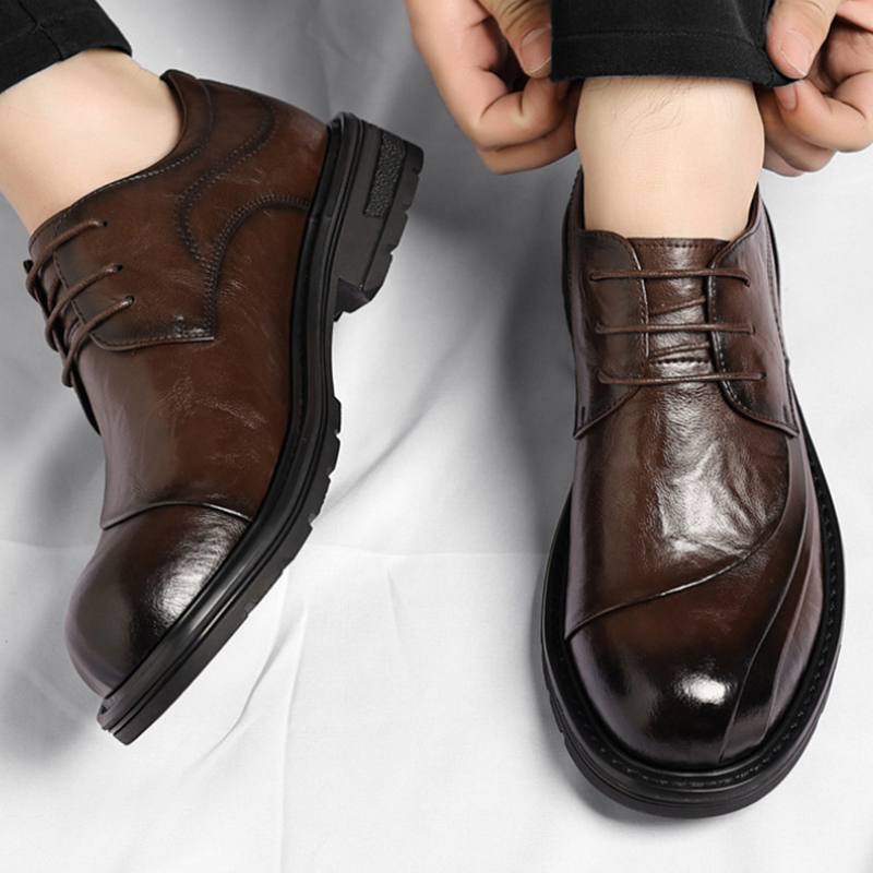 ブラウンの艶出し本革レースアップチャンキーソールフォーマルビ - Men'S Grooming Oxford のレビューと価格
