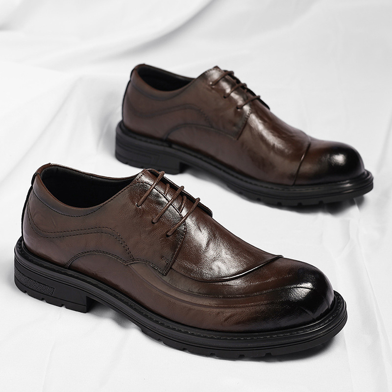 ブラウンの艶出し本革レースアップチャンキーソールフォーマルビ - Men'S Grooming Oxford のレビューと価格