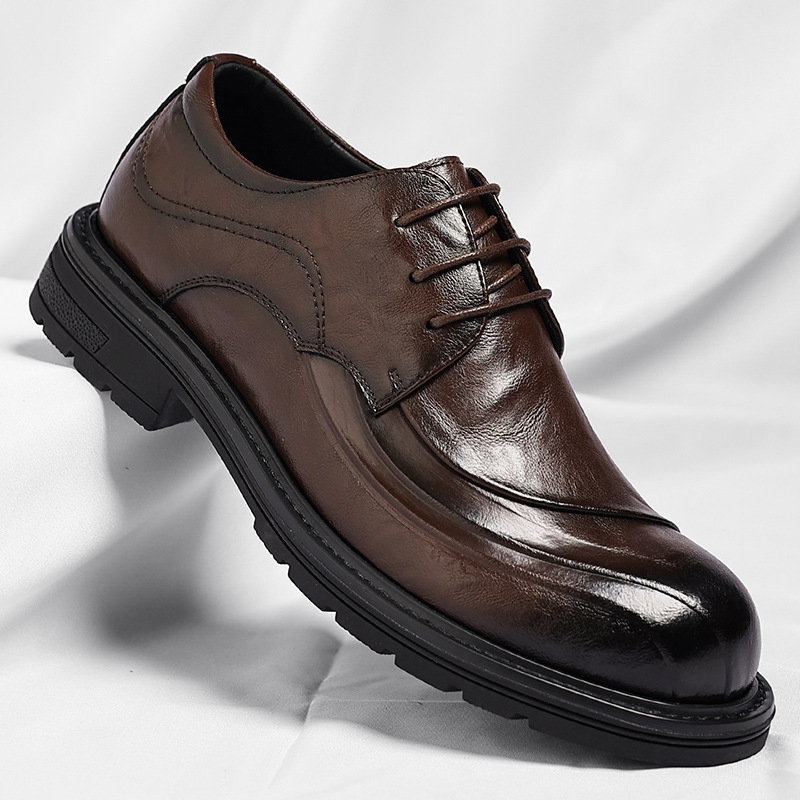 ブラウンの艶出し本革レースアップチャンキーソールフォーマルビ - Men'S Grooming Oxford のレビューと価格